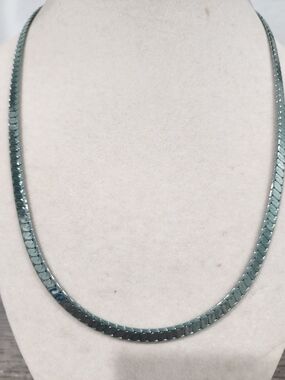 Polished Steel-Tone with blueish tint Herringbone Necklace - Alexa Rae